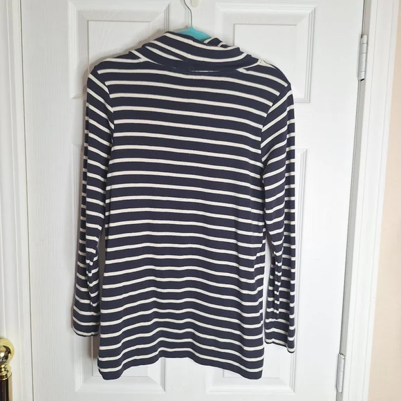 L.L. Bean Navy Blue Striped Cowl Neck Sweater Size Medium - Picture 5 of 7